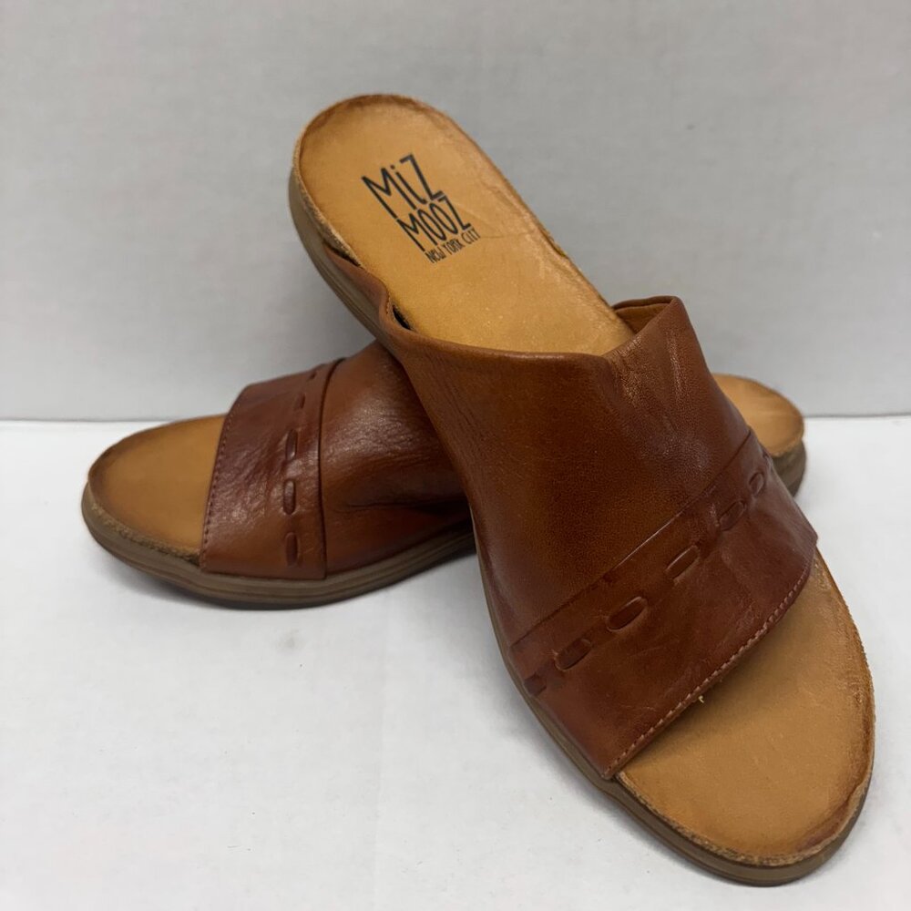 MIZ MOOZ WOMEN'S LEATHER SLIP ON SANDALS BRANDY 37EU / 7US # A-65